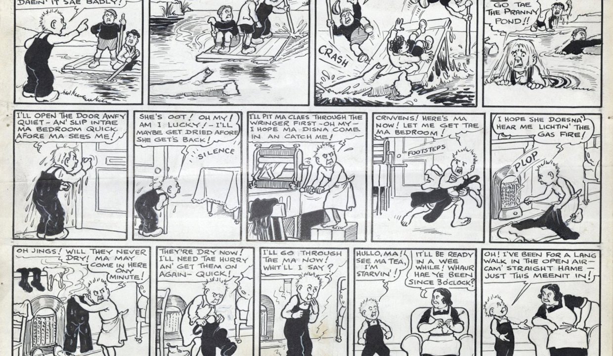 Original artwork for Oor Wullie by Dudley D Watkins, published in The Sunday Post, 1944