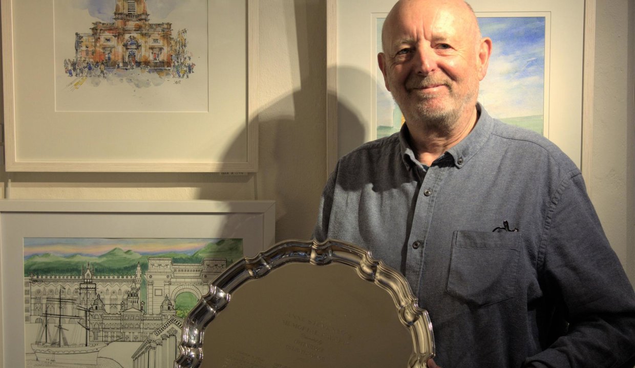 The Anne Stevenson Memorial Prize for best watercolour, named after Mr Stevenson’s late first wife, was awarded to John Gahagan for the painting 'Tron Church'