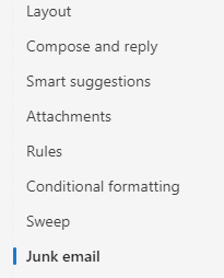 Screenshot showing the junk email option highlighted
