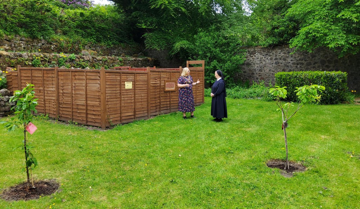 Provost Renwick with Sister Mary-Elsbeth in the Schoenstatt Garden