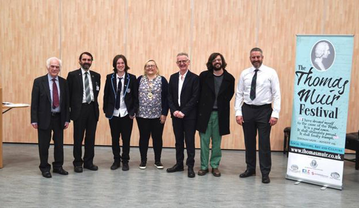 Provost Renwick with speakers at the Thomas Muir Symposium, including Cllr Low (second left)