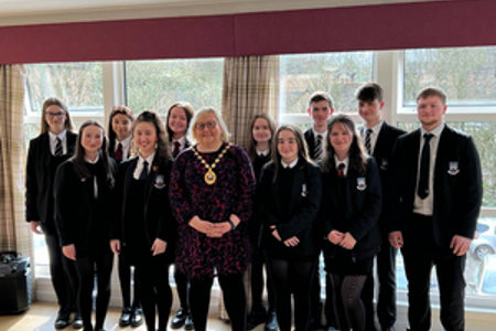 Provost with  choir from St. Ninian’s High School at Campsie View care Home
