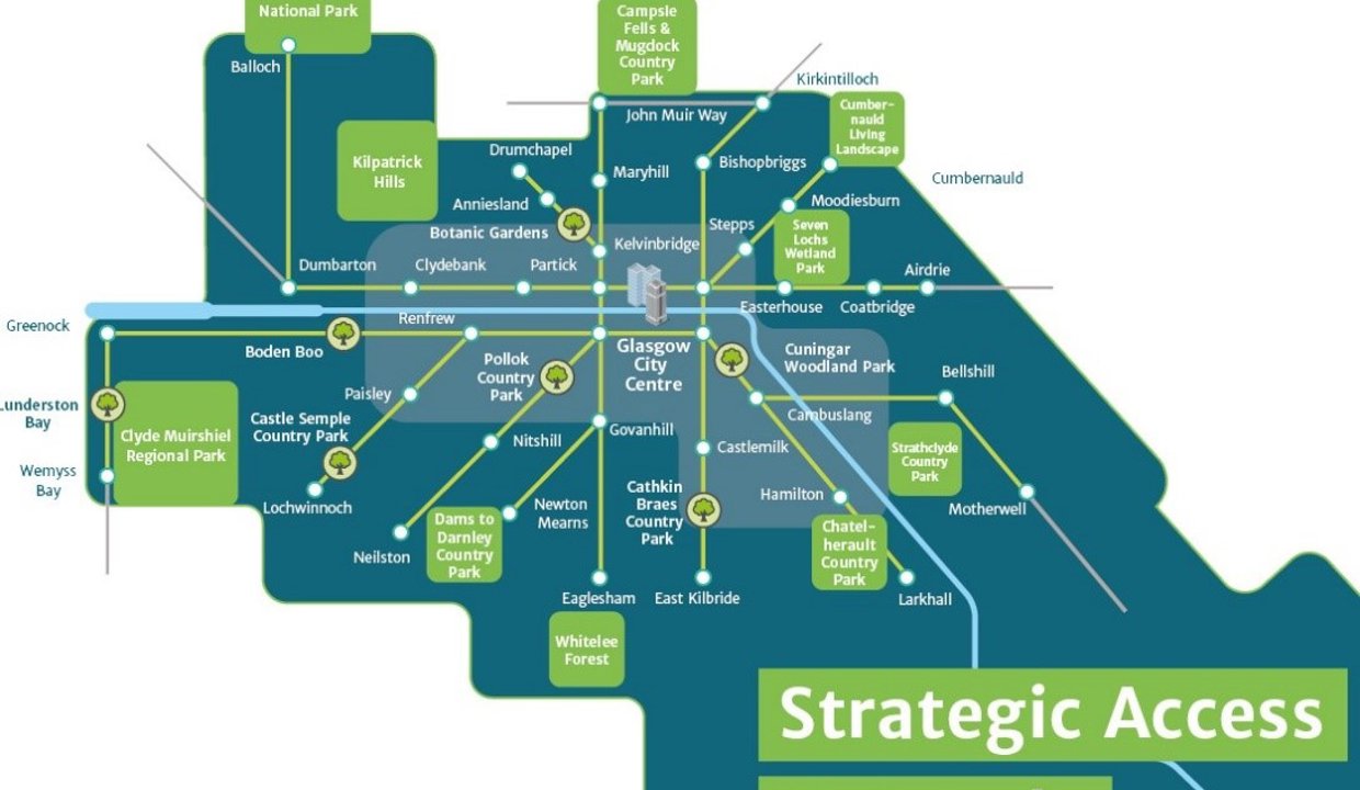 The map (above) shows proposed regional green network routes. The Kelvin Path would extend to Milngavie before continuing to Mugdock Park and the Campsie Fells while a route would connect Glasgow to Bishopbriggs and Kirkintilloch before continuing to the north and east.
