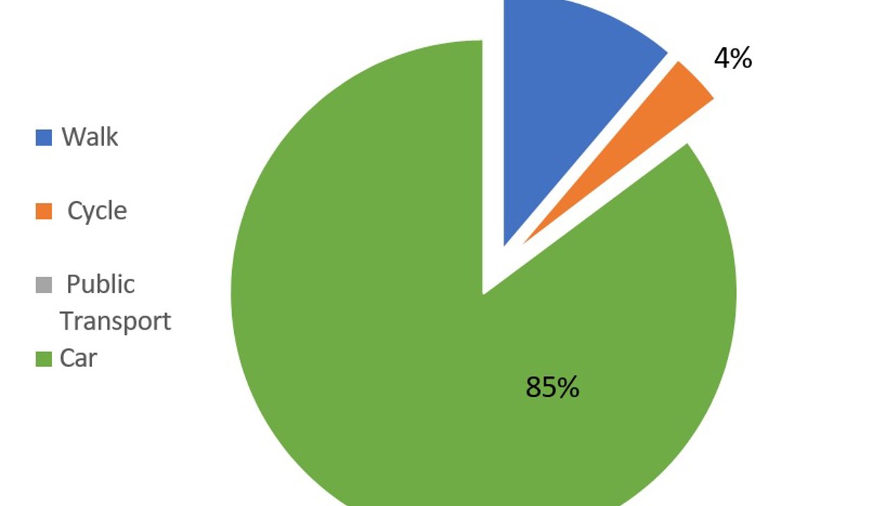 pie chart showing the percentage of participants who answered each travel method