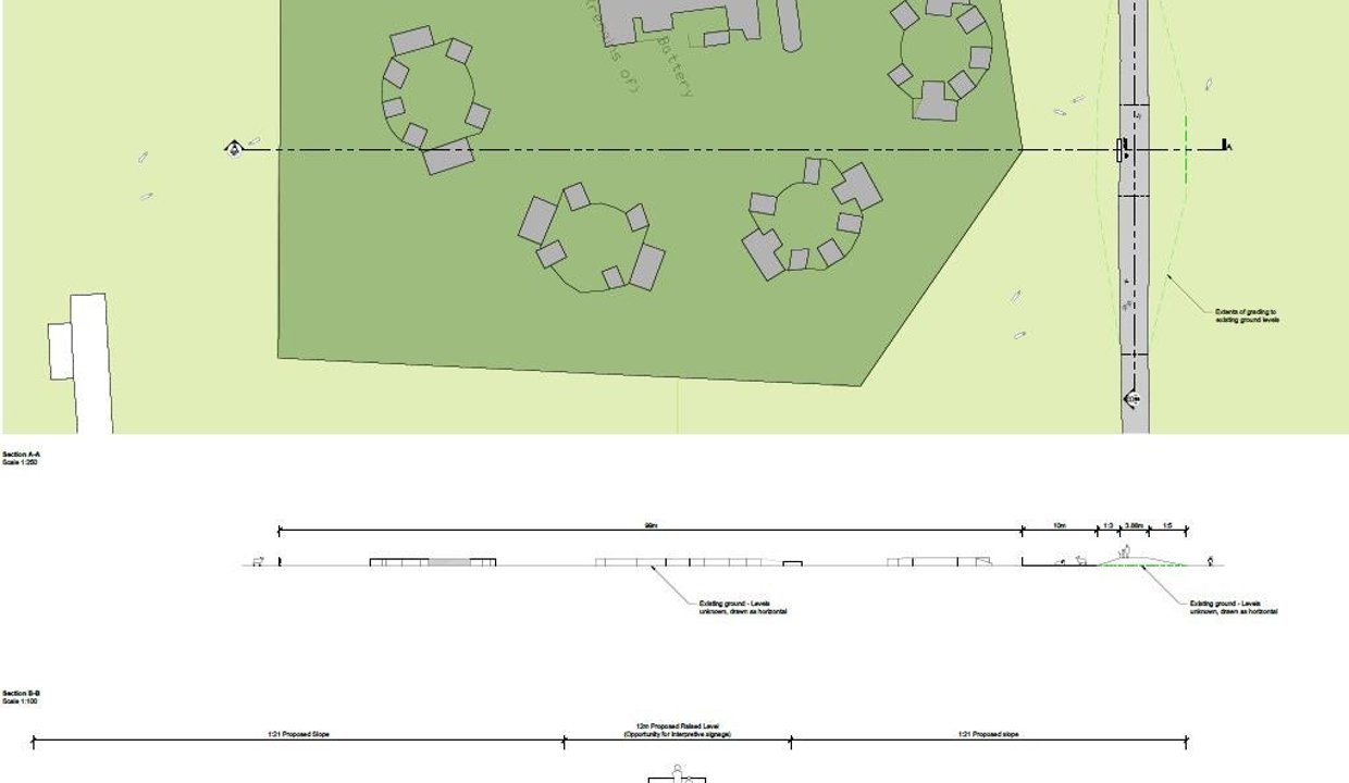 drawing of WWII gunsites concept plan and sections