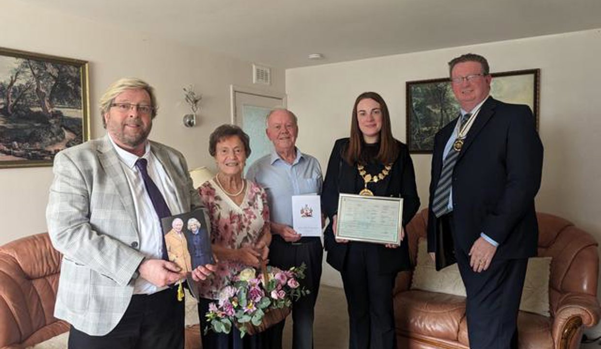 Mr and Mrs Slavin with, Depute Provost Colette McDiarmid and Deputy Lord Lieutenants Mark Billington and Nick Allan