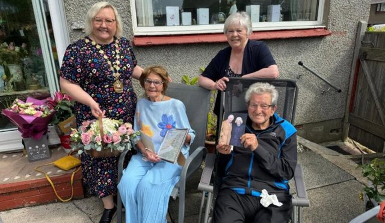 Left to right are Provost Renwick, Elvira, DL Anne Wlaker and Joe in the couple’s garden